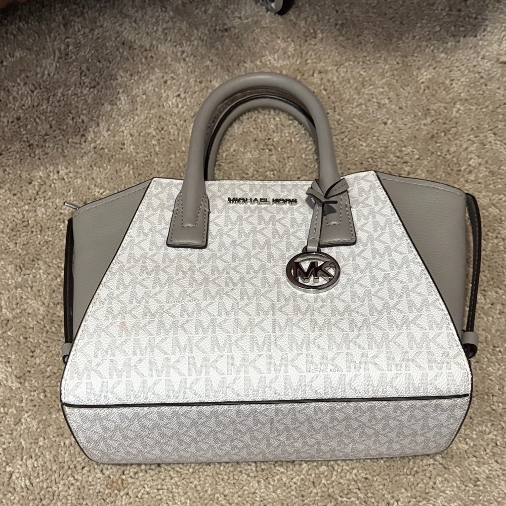 Michael Kors Monogram Satchel in Gray and White
